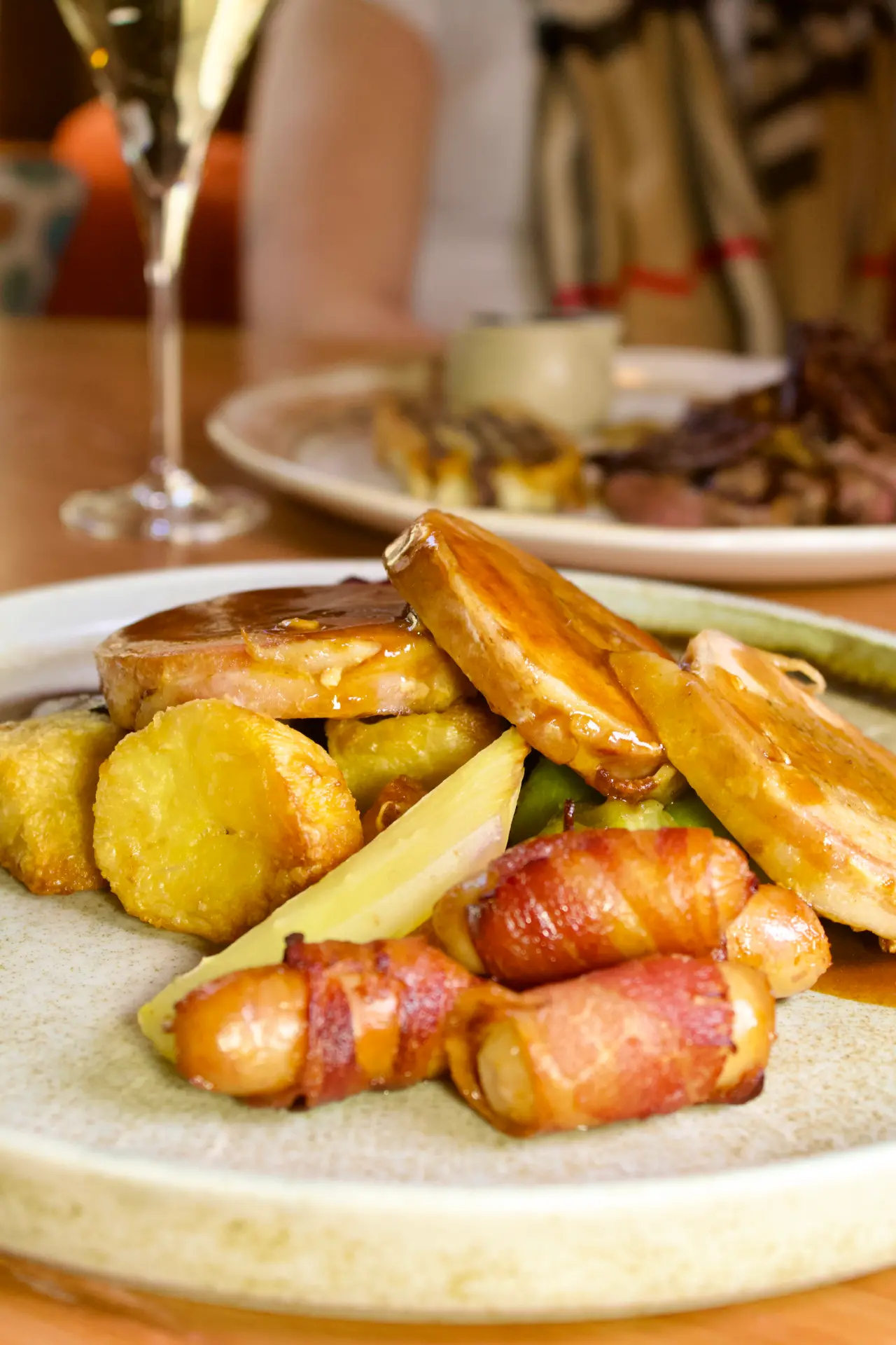 Roast dinner with champagne